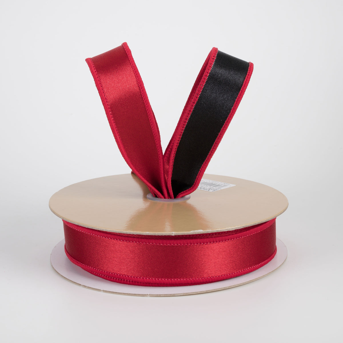 7/8" Double Sided Fused Satin Ribbon: Red & Black (10 Yards)
