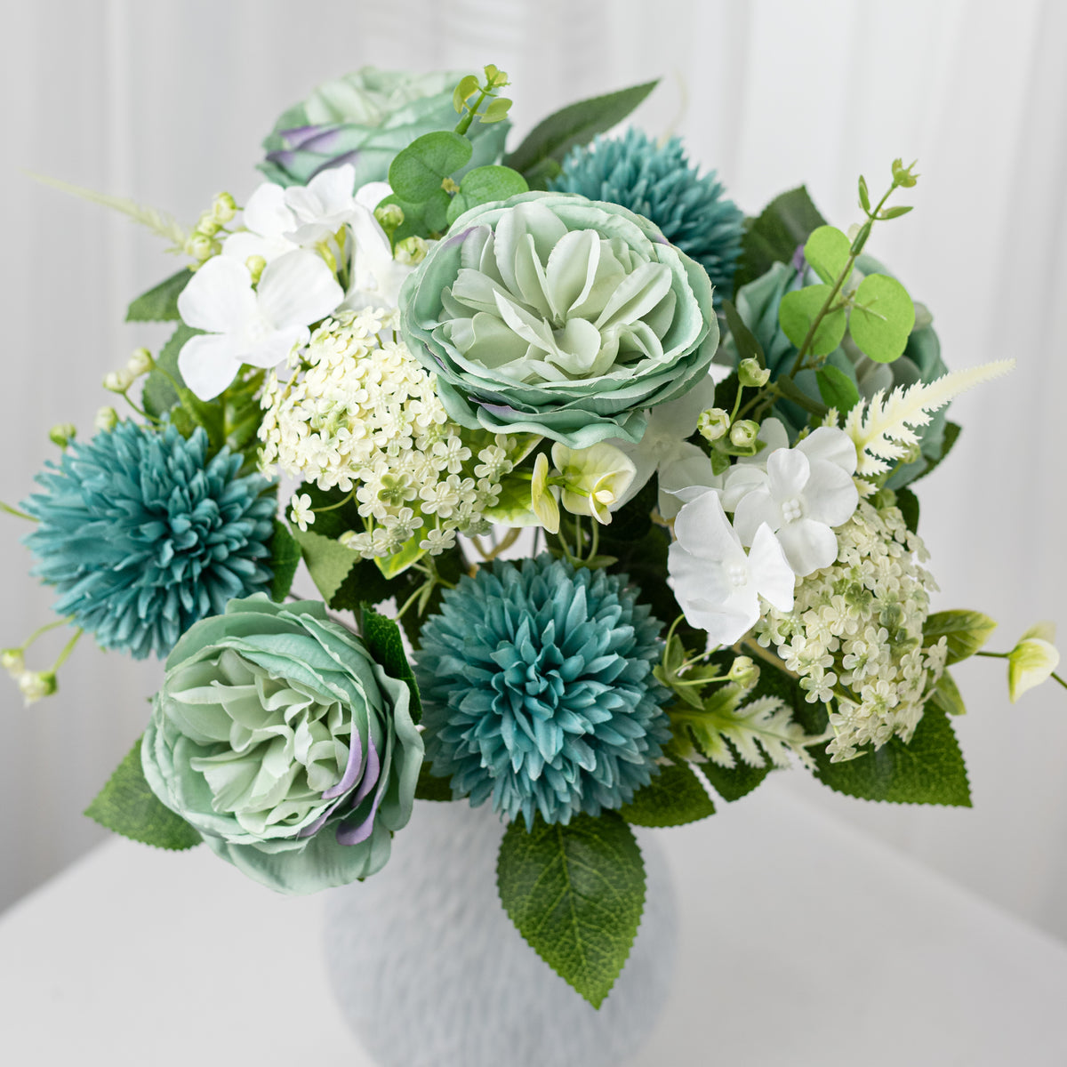 18" Austin Rose & Mum Bush: Turquoise (11 Stem)