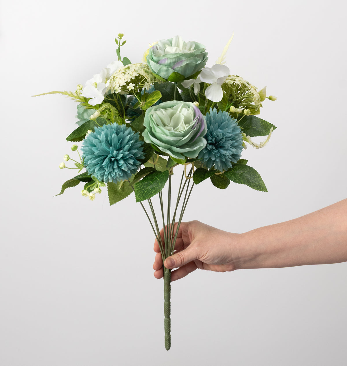18" Austin Rose & Mum Bush: Turquoise (11 Stem)