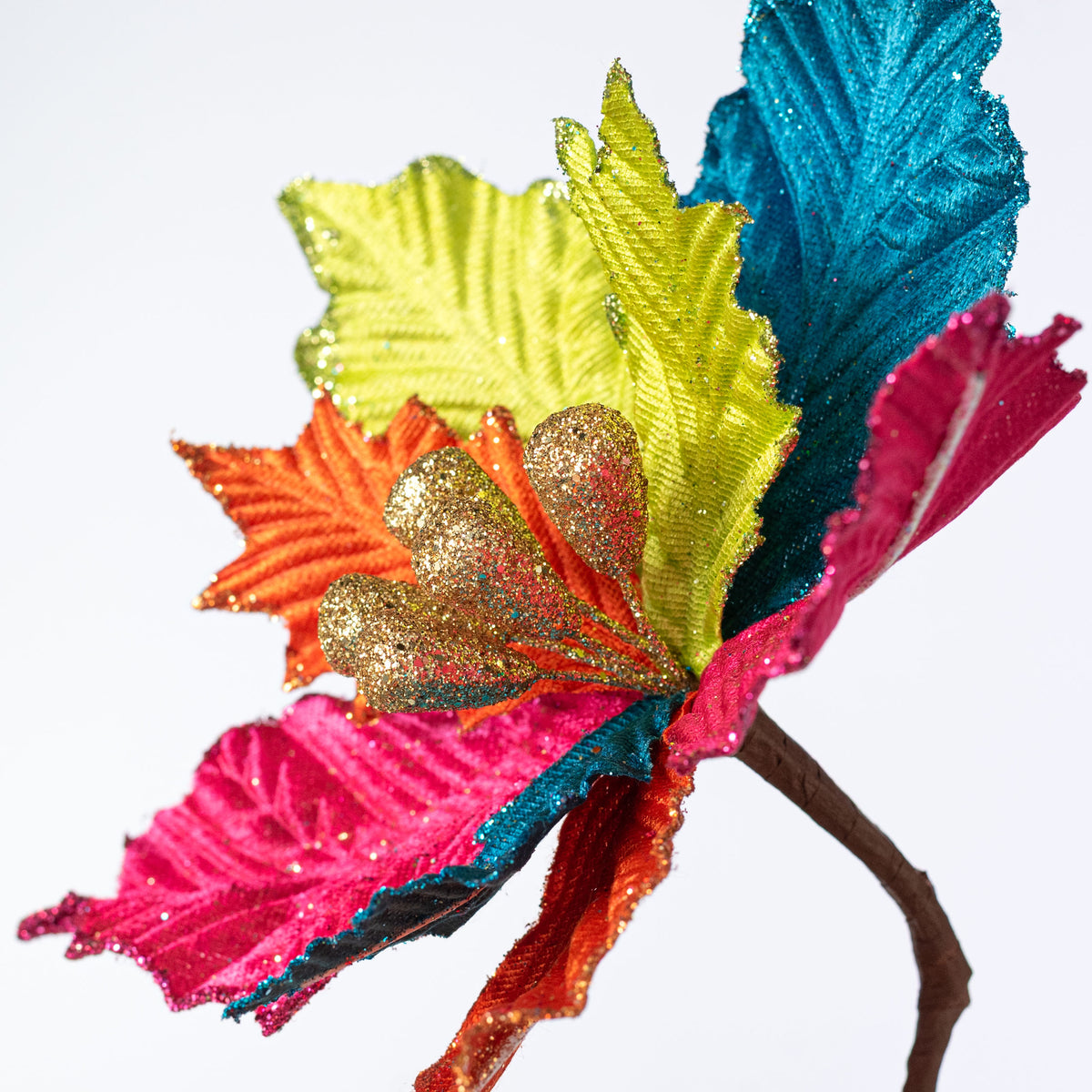 9" x 18" Pressed Velvet Poinsettia Stem: Fiesta