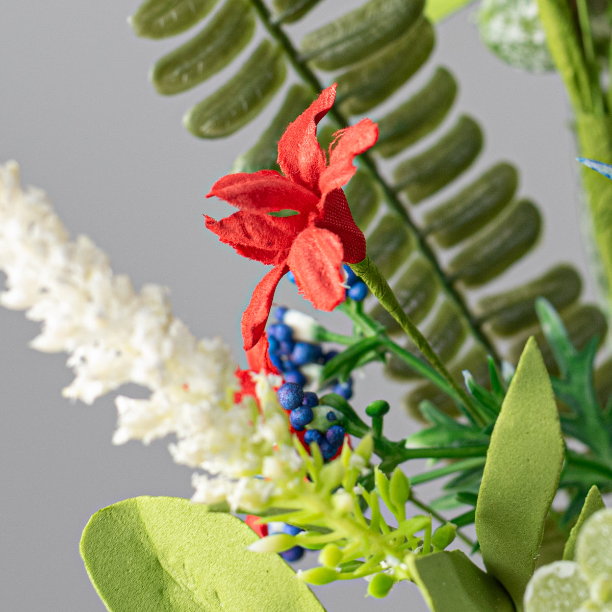23" Fabric Flower & Fern Spray: Red, White & Blue