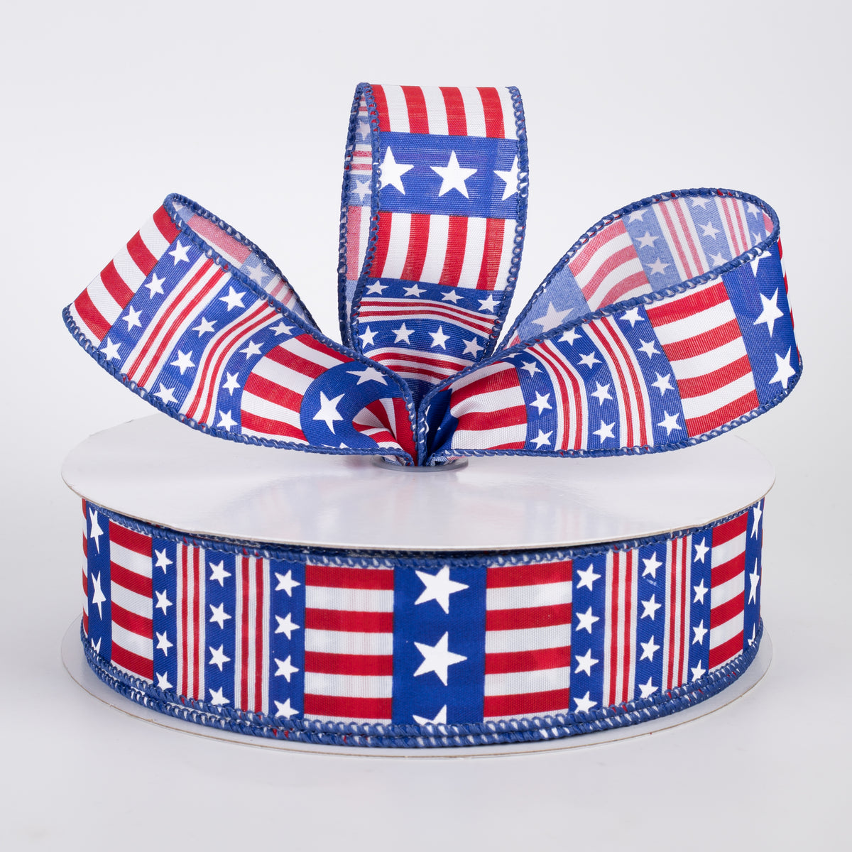 1.5" Satin American Dream Stars & Stripes Ribbon: Red, White & Royal (50 Yards)