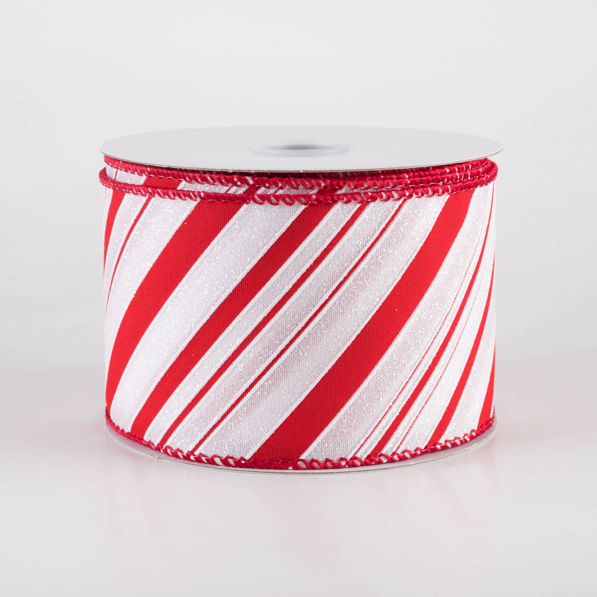 2.5" Iridescent Diagonal Stripe Candy Cane Ribbon: Red & White (10 Yards) Item Number: 71422-40-12