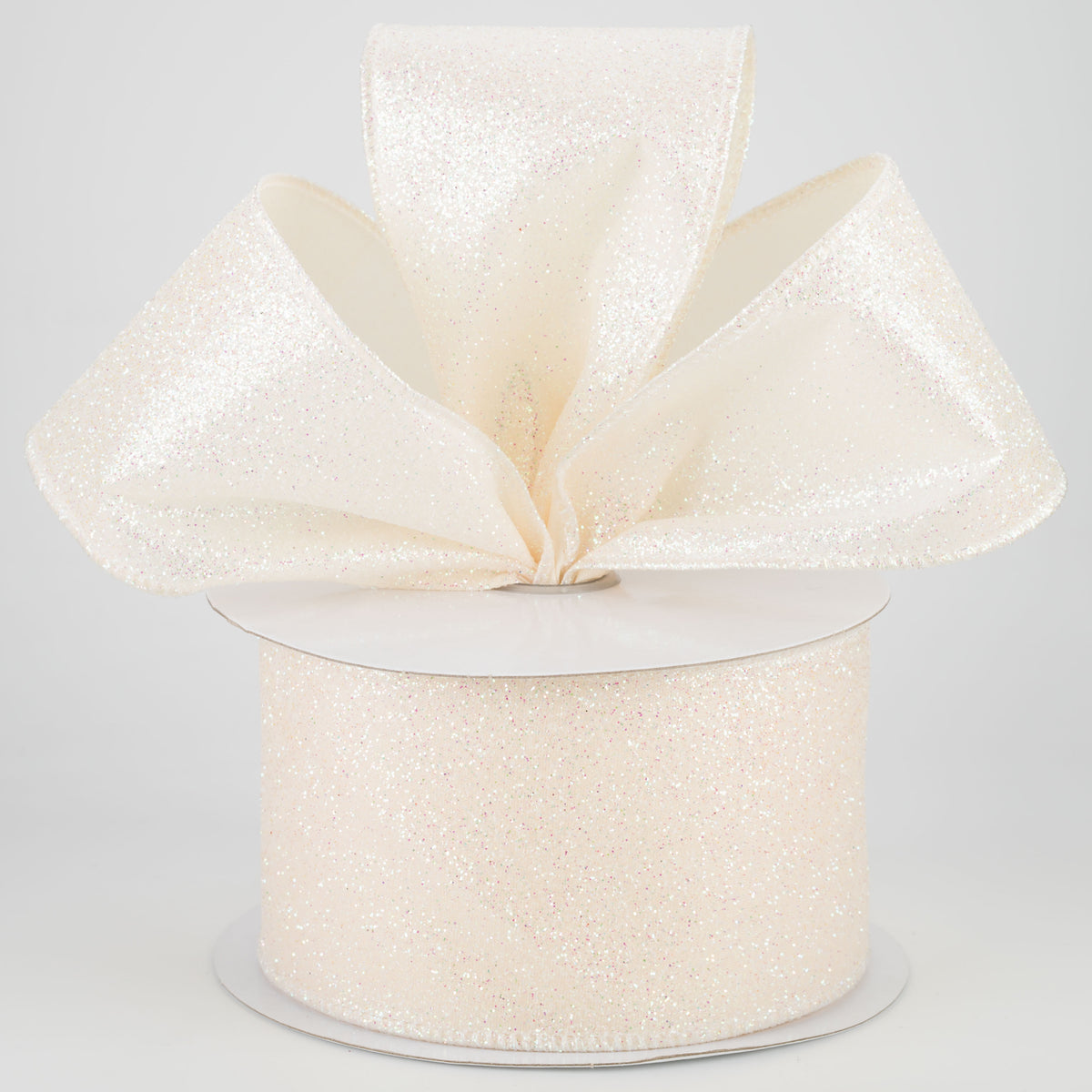 2.5" Iridescent Glitter Satin Ribbon: Ivory (10 Yards) Lifestyle Photo