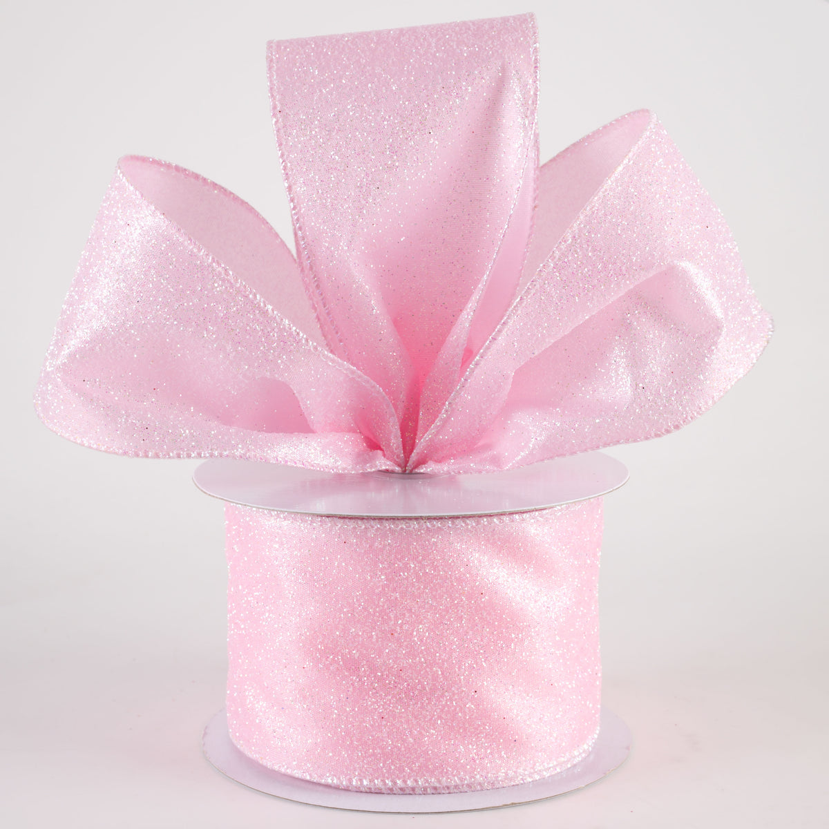 2.5" Iridescent Glitter Satin Ribbon: Light Pink (10 Yards) Lifestyle Photo