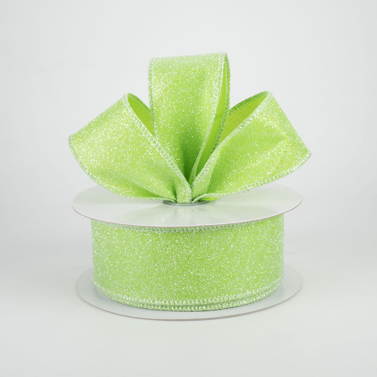 1.5" Iridescent Glitter Satin Ribbon: Lime Green (10 Yards) Lifestyle Photo