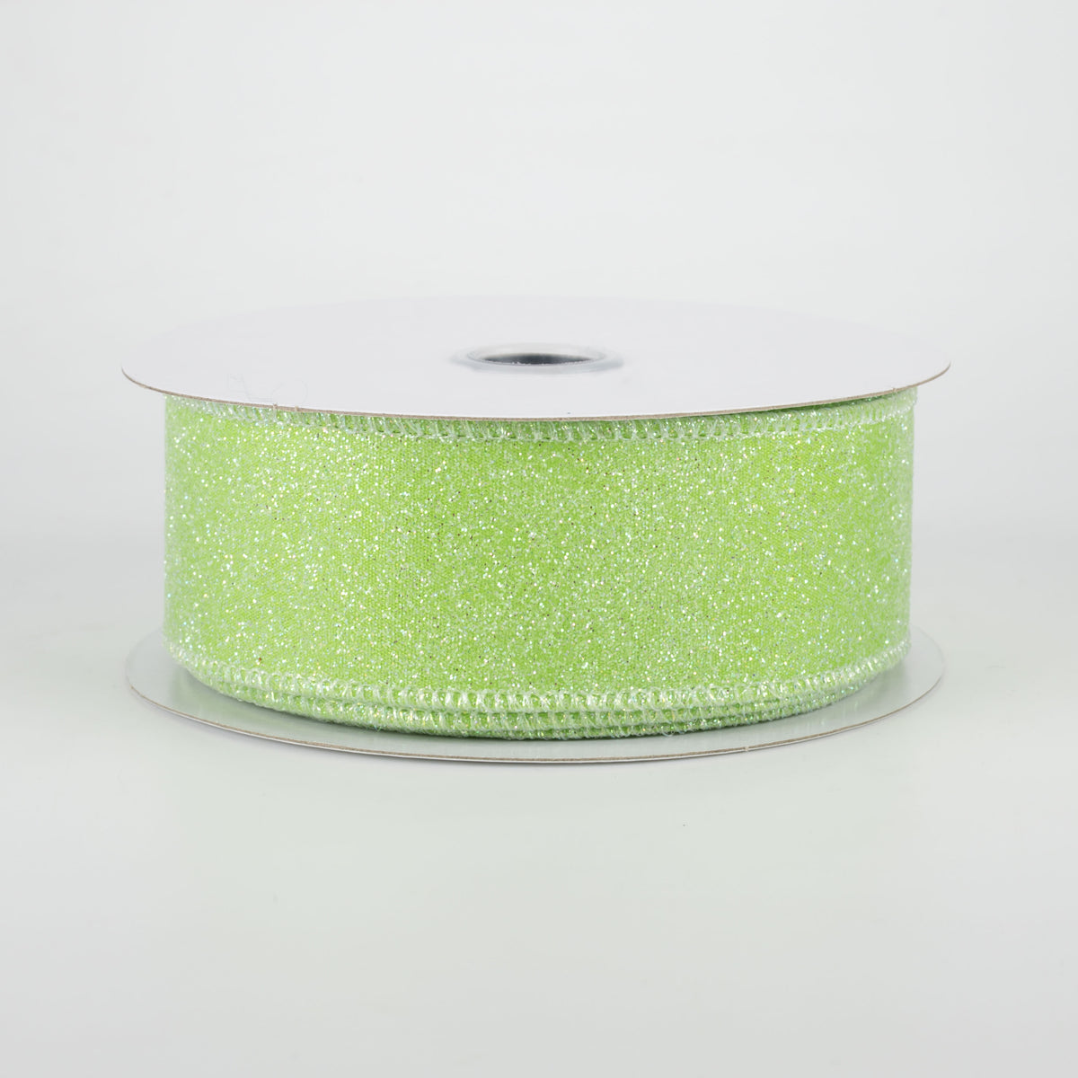 1.5" Iridescent Glitter Satin Ribbon: Lime Green (10 Yards)