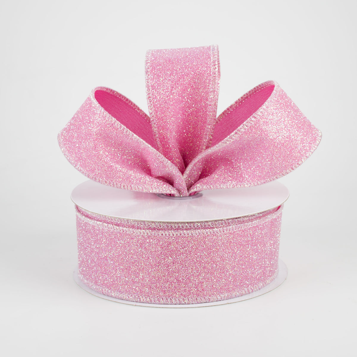 1.5" Iridescent Glitter Satin Ribbon: Pink (10 Yards) Lifestyle Photo