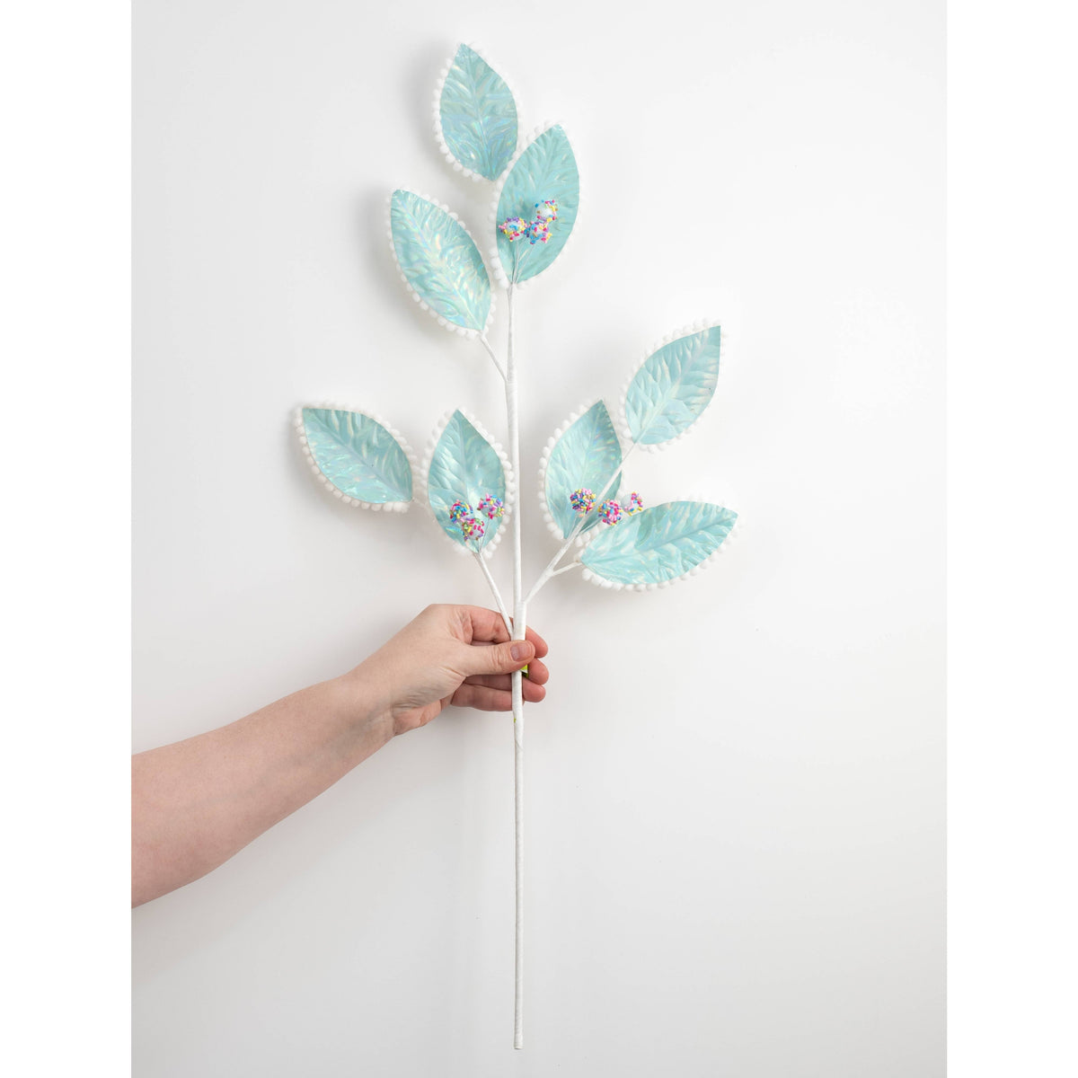 28" Iridescent Leaves & Sprinkles Spray: Blue detail photo 3