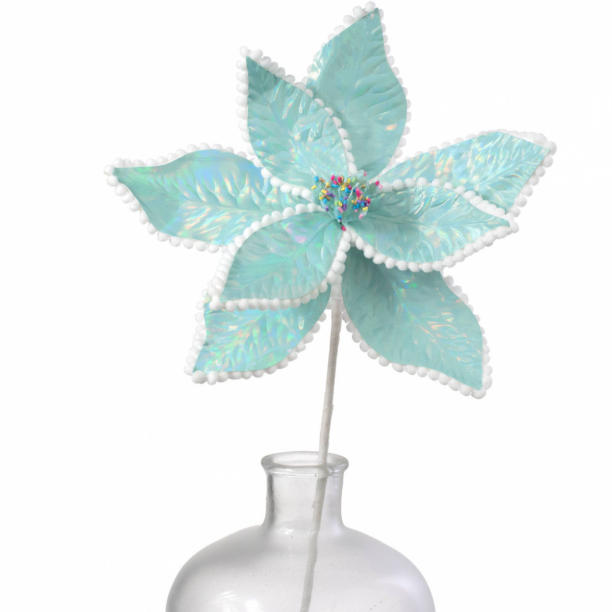 24" Iridescent Poinsettia Sprinkles Stem: Ice Blue Item Number: 86057BL