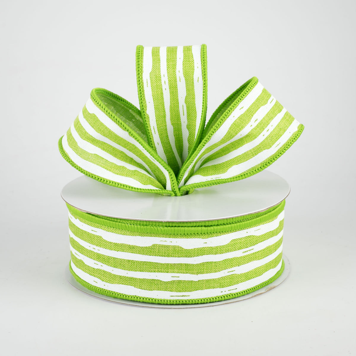 1.5" Irregular Stripes Ribbon: Lime & White (10 Yards) Lifestyle Photo