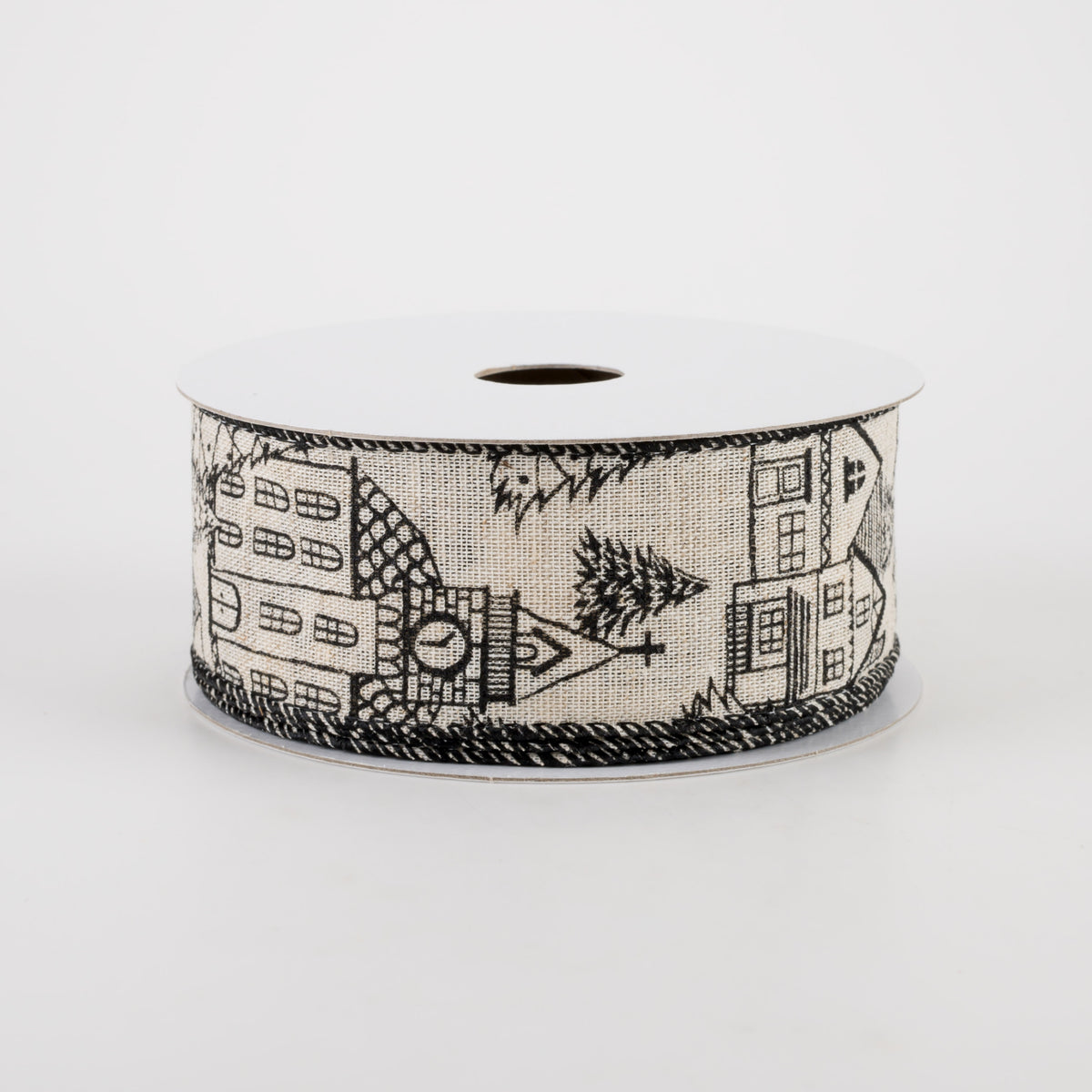 1.5" Ivory Canvas Outlined Houses Ribbon: Black (10 Yards) Item Number: 71160-09-21