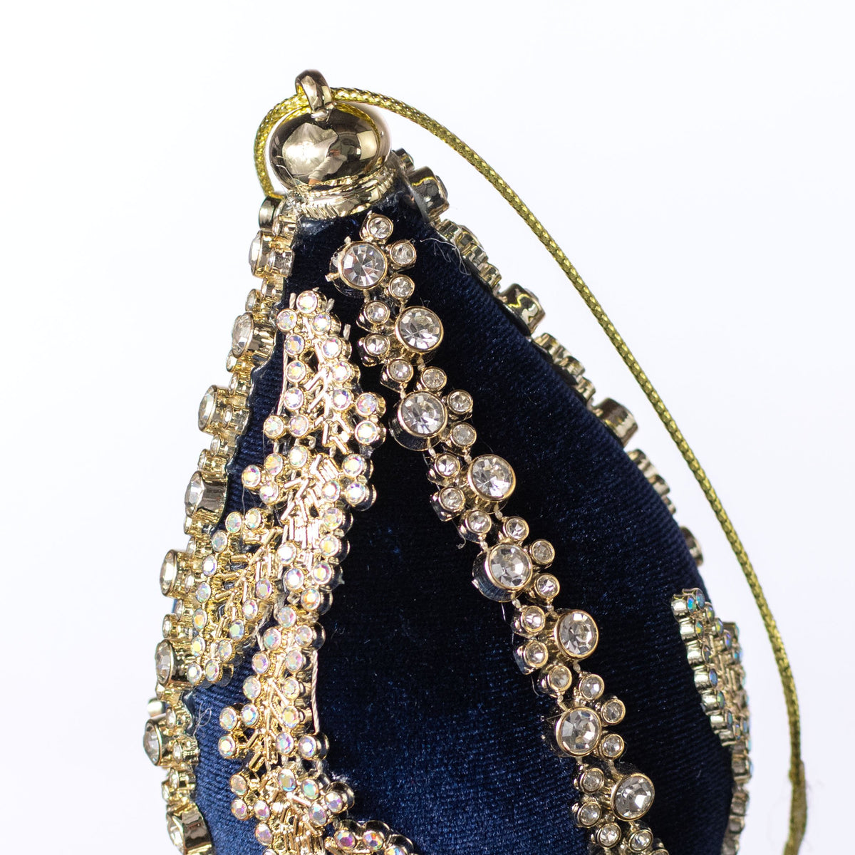 6" Jeweled Diamond Finial Ornament: Dark Blue & Gold detail photo 3