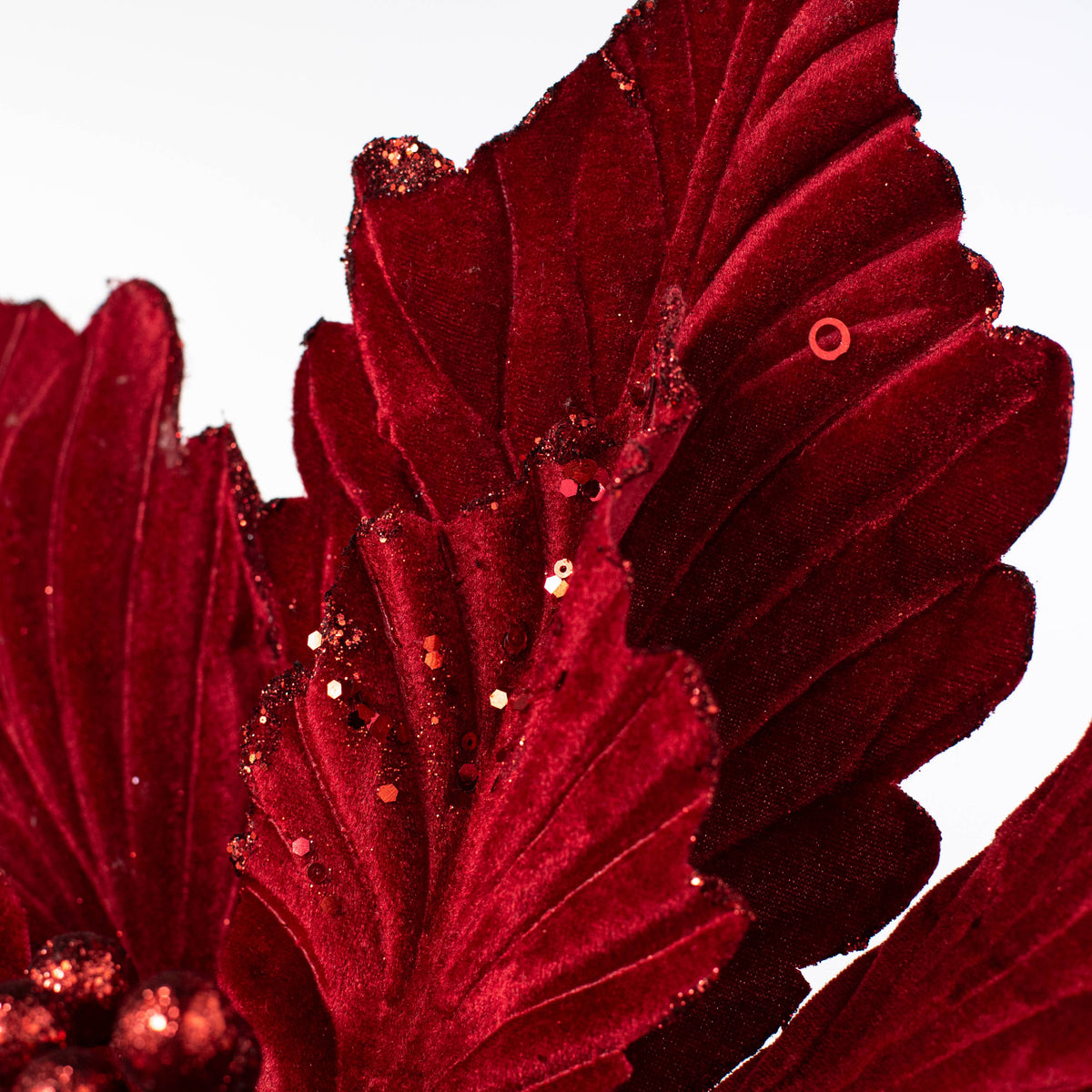 19" x 25" Jumbo Deluxe Velvet Poinsettia Stem: Cranberry Red detail photo 4