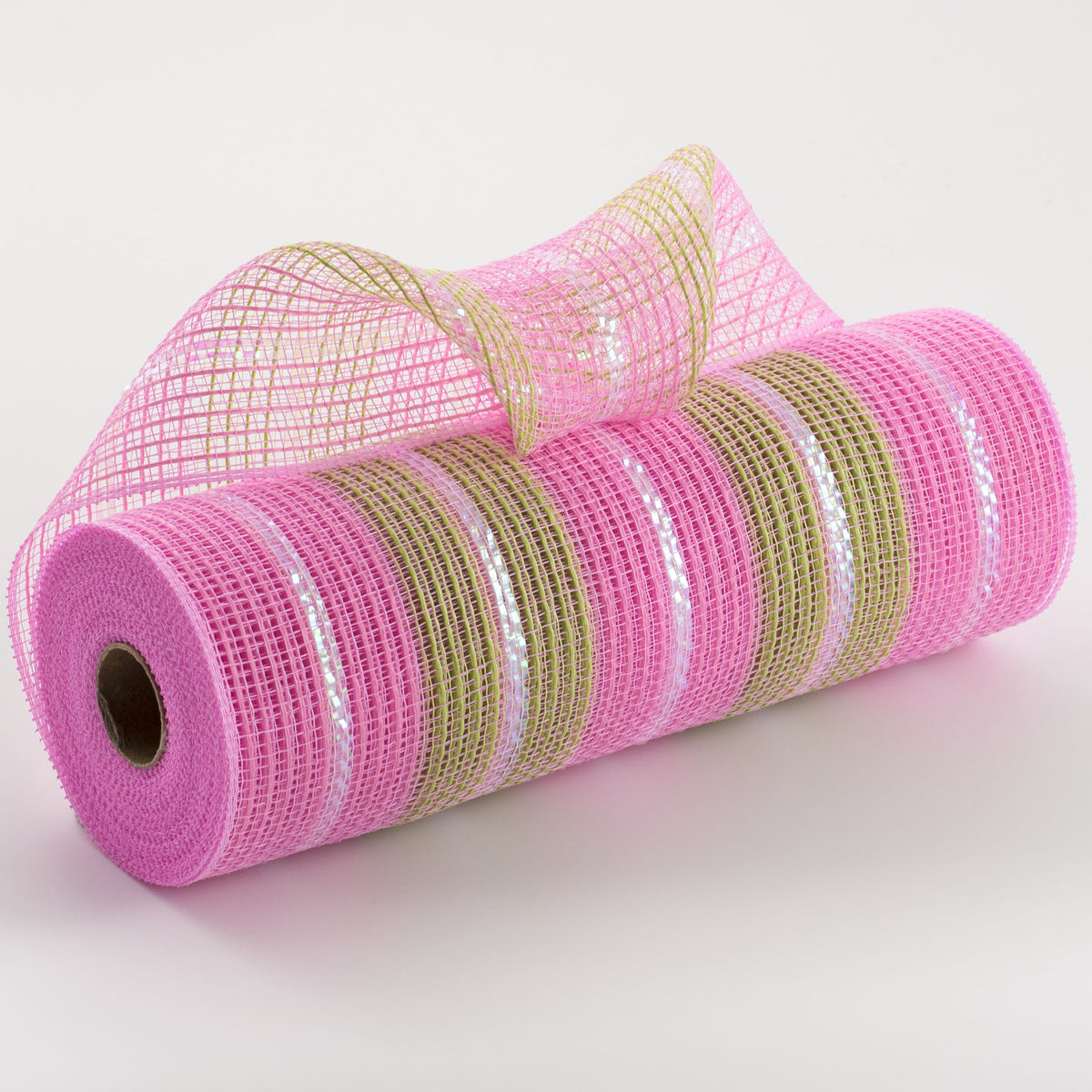 10" Jute & Iridescent Stripe Deco Mesh: Light Pink, Spring Green, White Item Number: RY8029AN