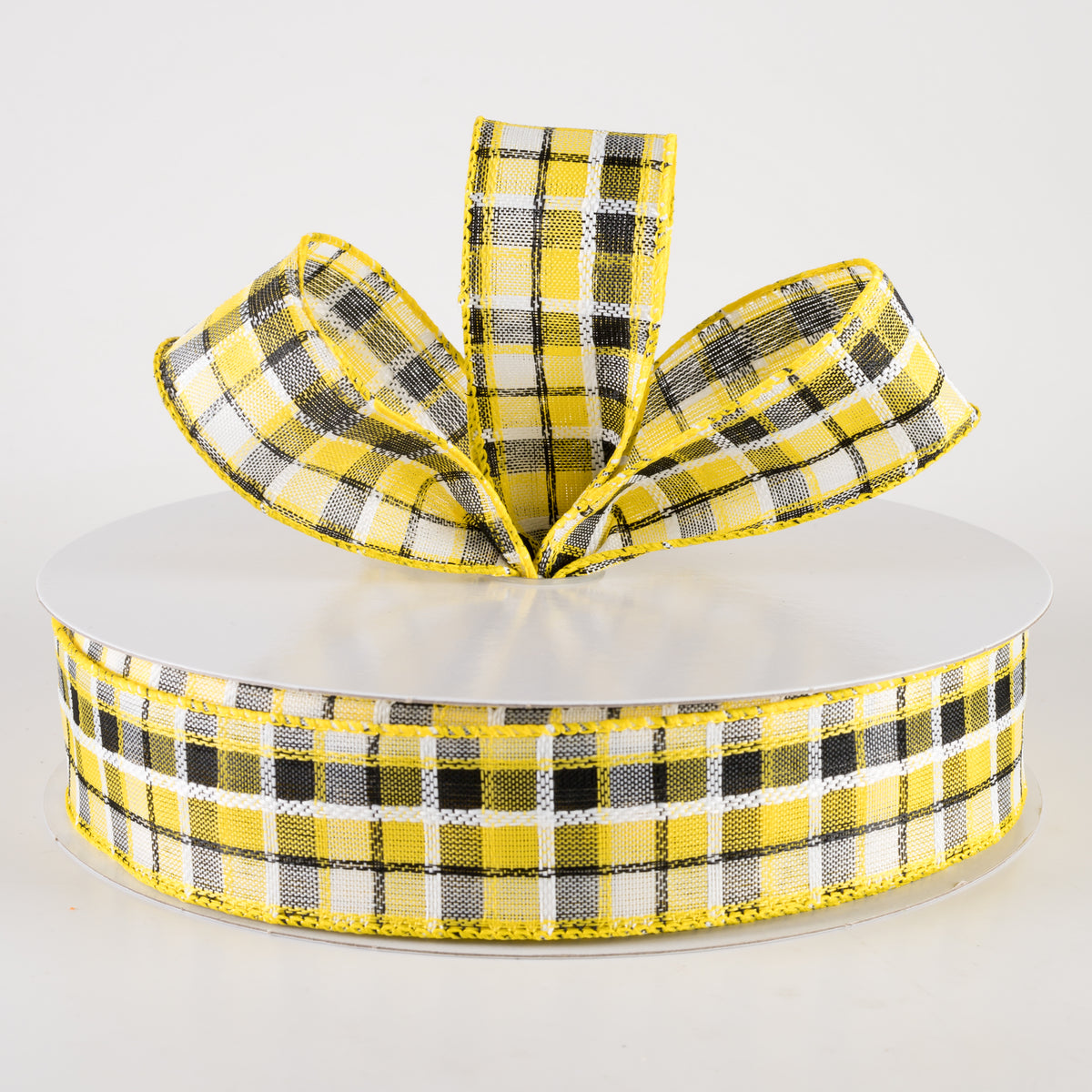1.5" Kentini Plaid Ribbon: Yellow, Black, White (50 Yards) Lifestyle Photo