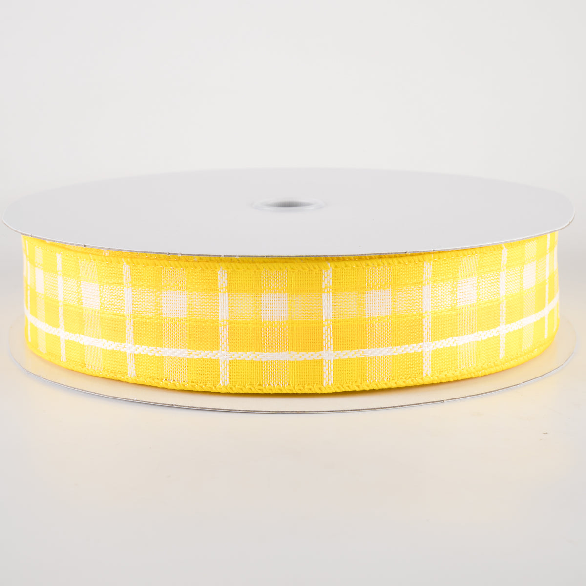 1.5" Kentini Plaid Ribbon: Yellow & White (50 Yards)