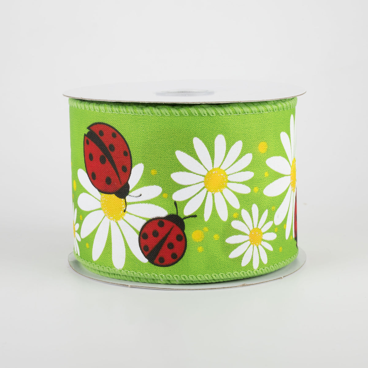 2.5" Ladybug & Daisies Ribbon: Lime (10 Yards)