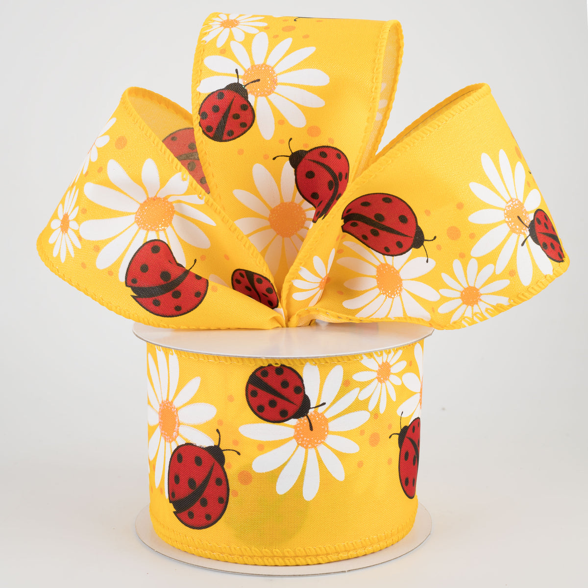2.5" Ladybug & Daisies Ribbon: Yellow (10 Yards) Lifestyle Photo