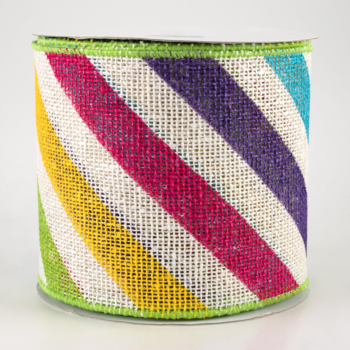 4" Large Diagonal Stripe Ribbon: Off White & Multi Brights (10 Yards)