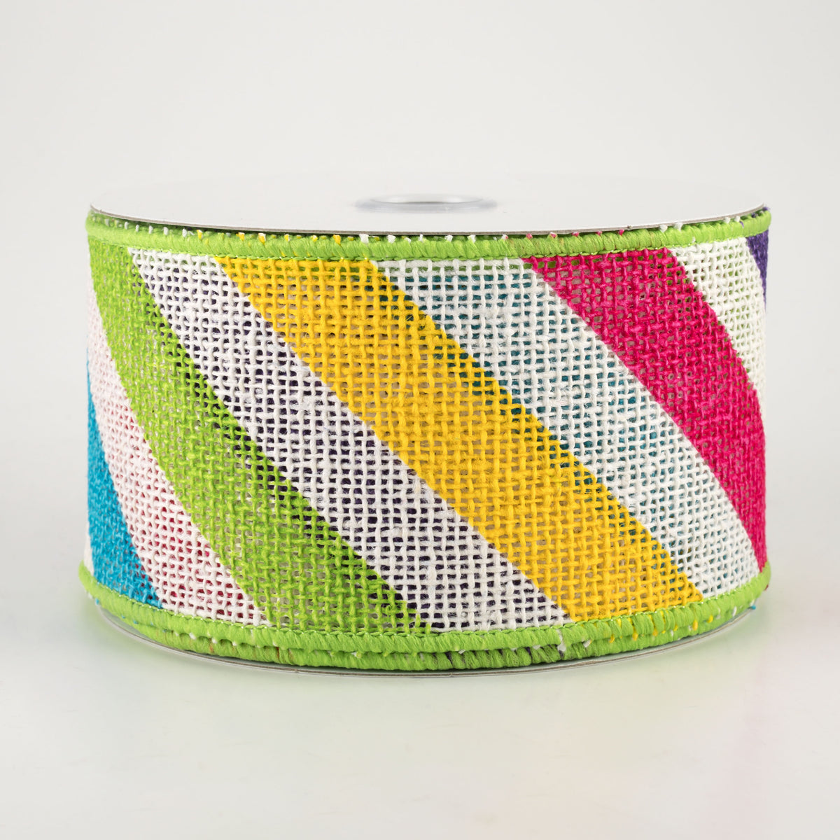 2.5" Large Diagonal Stripe Ribbon: Off White & Multi Brights (10 Yards)