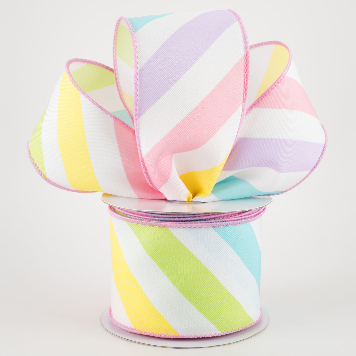2.5" Large Diagonal Stripe Ribbon: Pastels (10 Yards) Lifestyle Photo