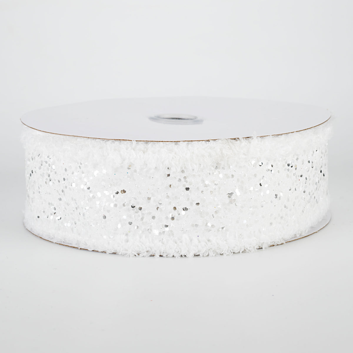 1.5" Large Glitter Snow Edge Ribbon: White (10 Yards)
