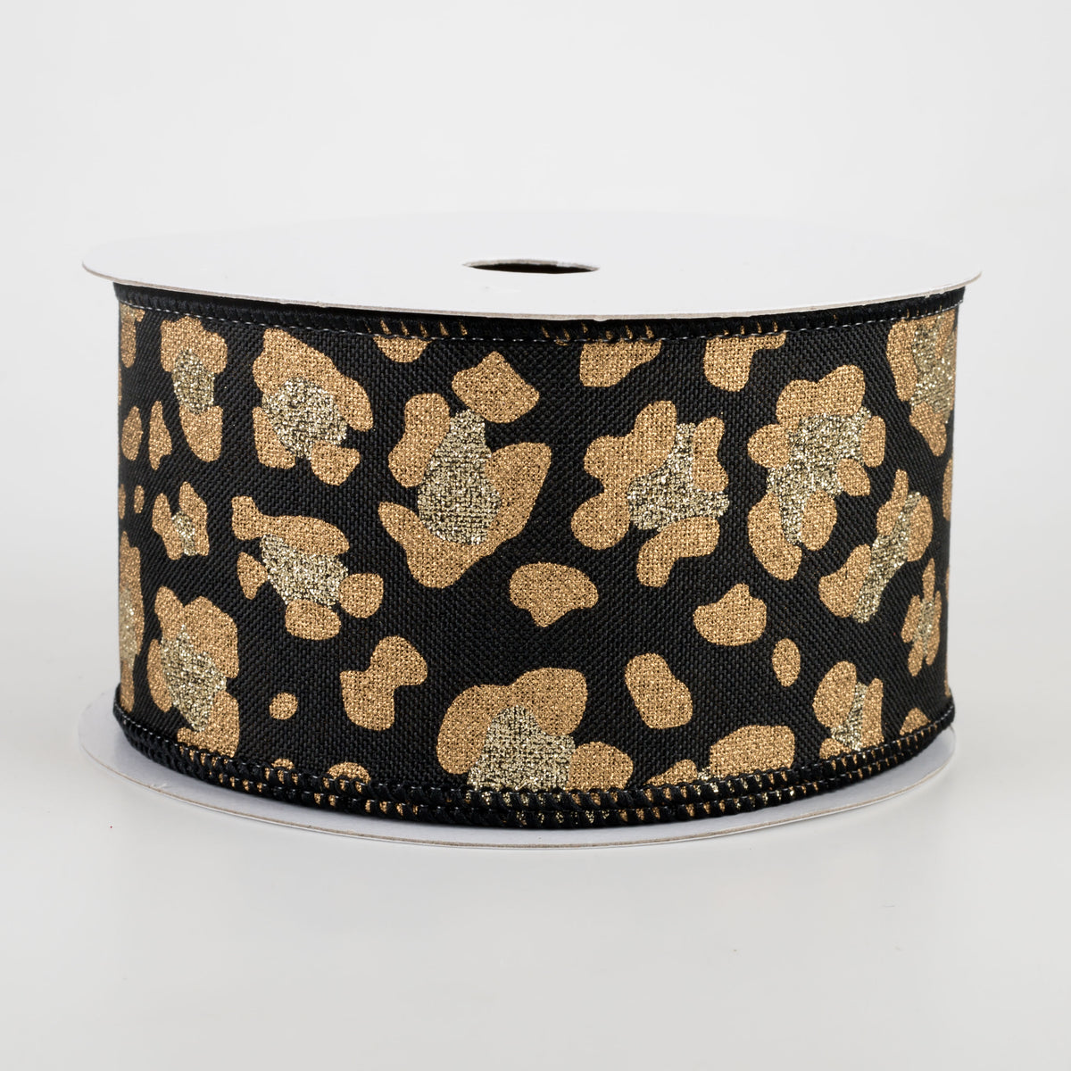 2.5" Leopard Print Ribbon: Black, Gold, Light Gold (10 Yards)