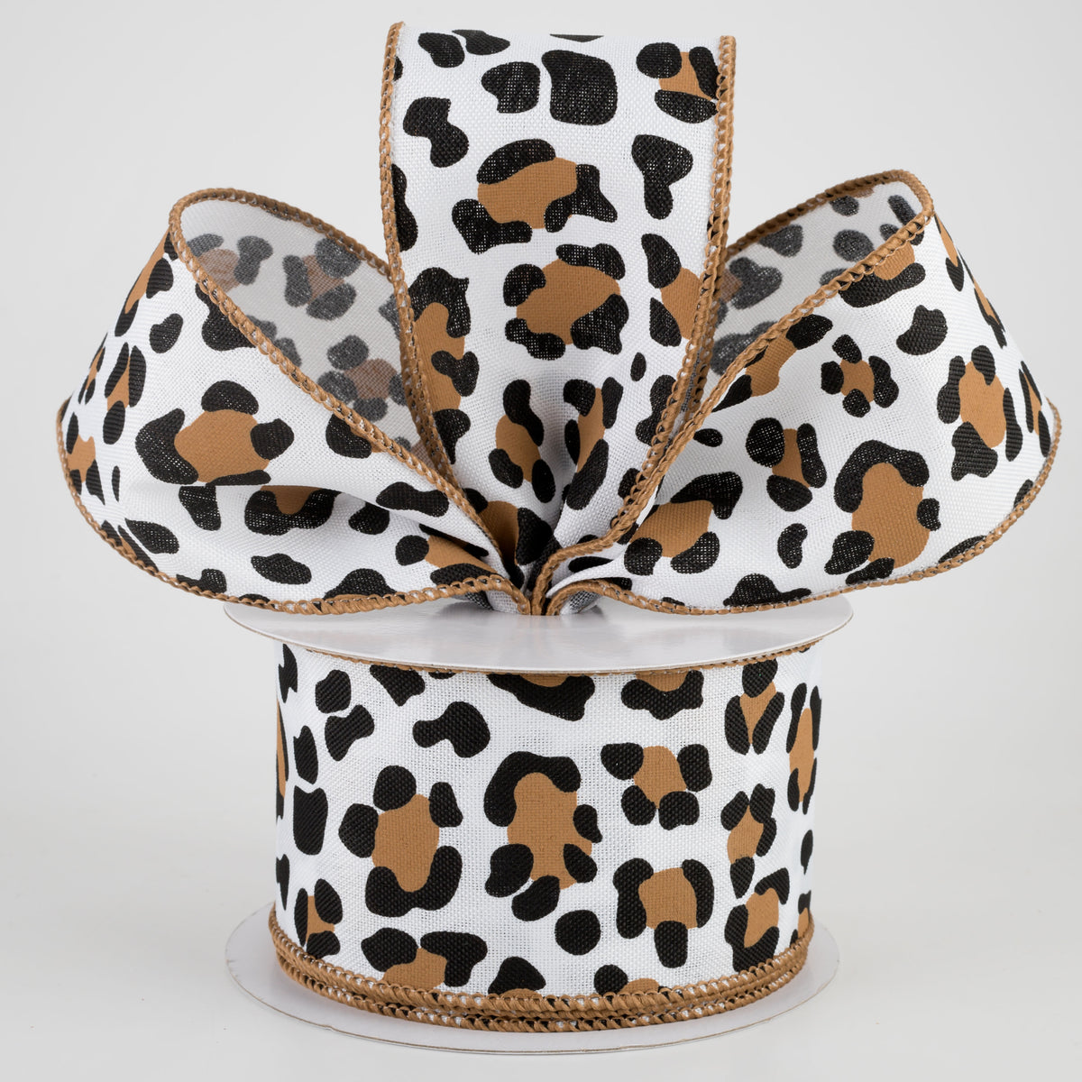 2.5" Leopard Print Ribbon: White, Black, Brown (10 Yards) Lifestyle Photo