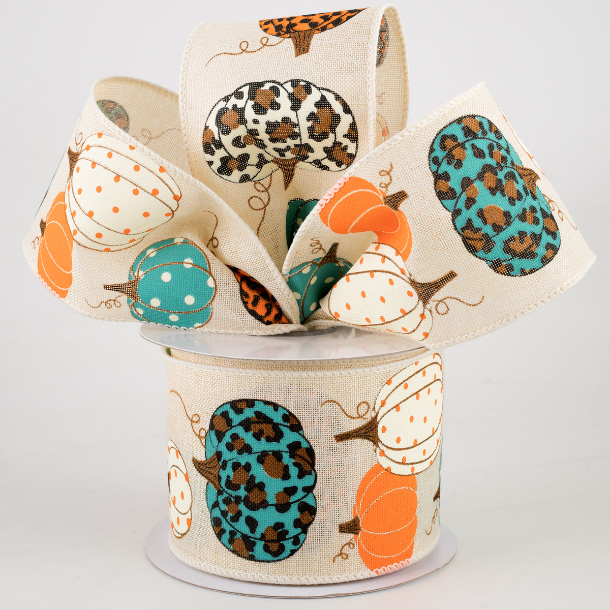 2.5" Leopard Pumpkins Ribbon: Cream (10 Yards) Lifestyle Photo