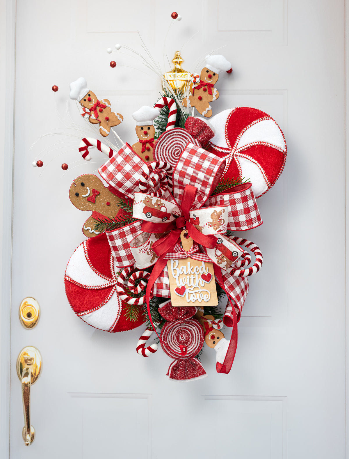10" x 29" Velvet & Trim Lollipop Spray: Red & White