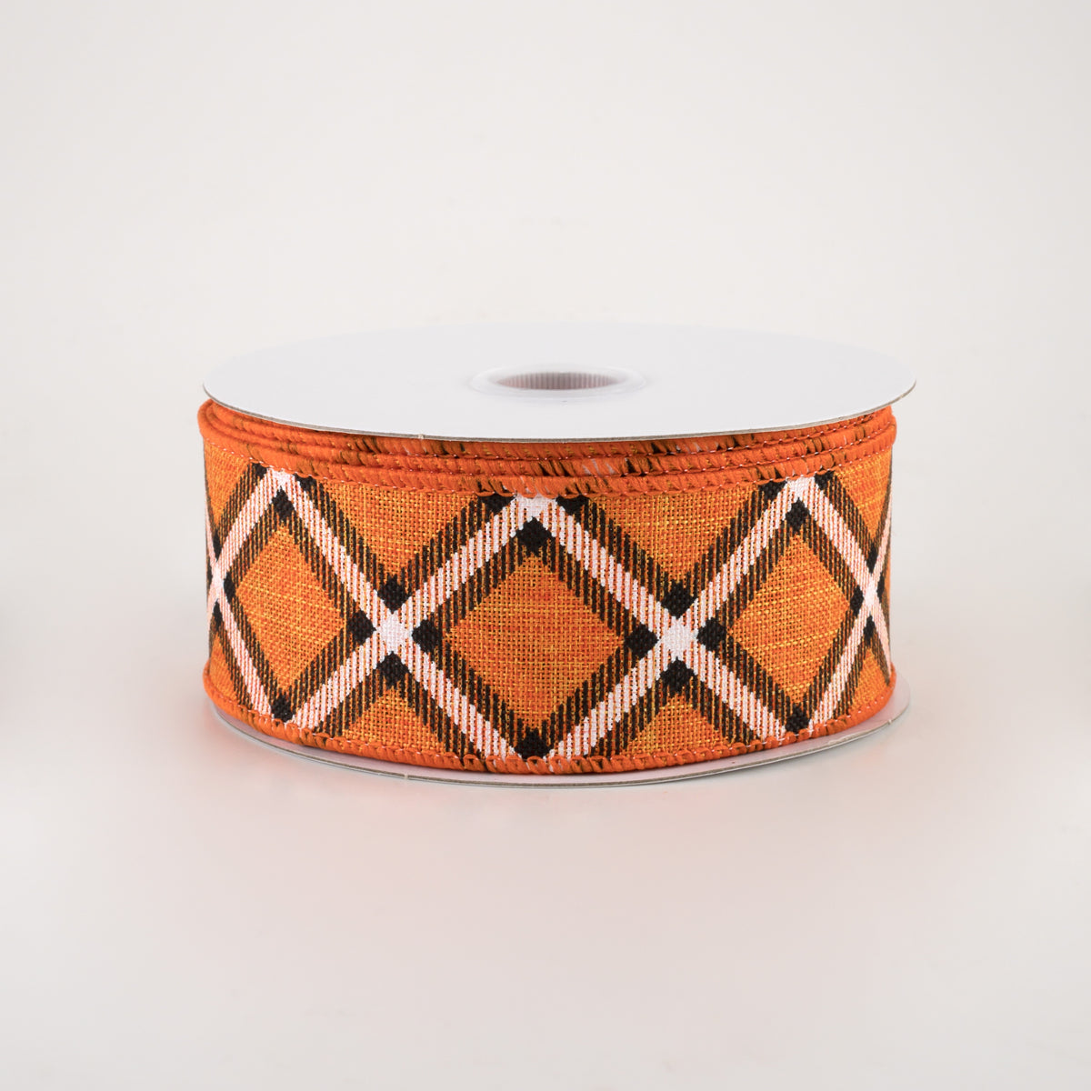 1.5" Linen Asher Plaid Ribbon: Orange, Black & White (10 Yards)