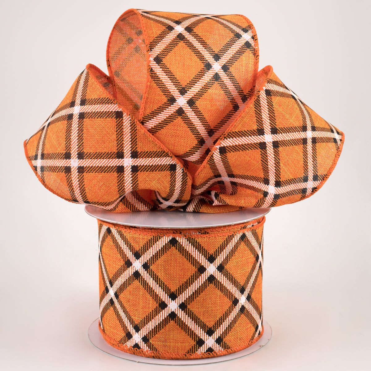2.5" Linen Asher Plaid Ribbon: Orange, Black & White (10 Yards) Lifestyle Photo
