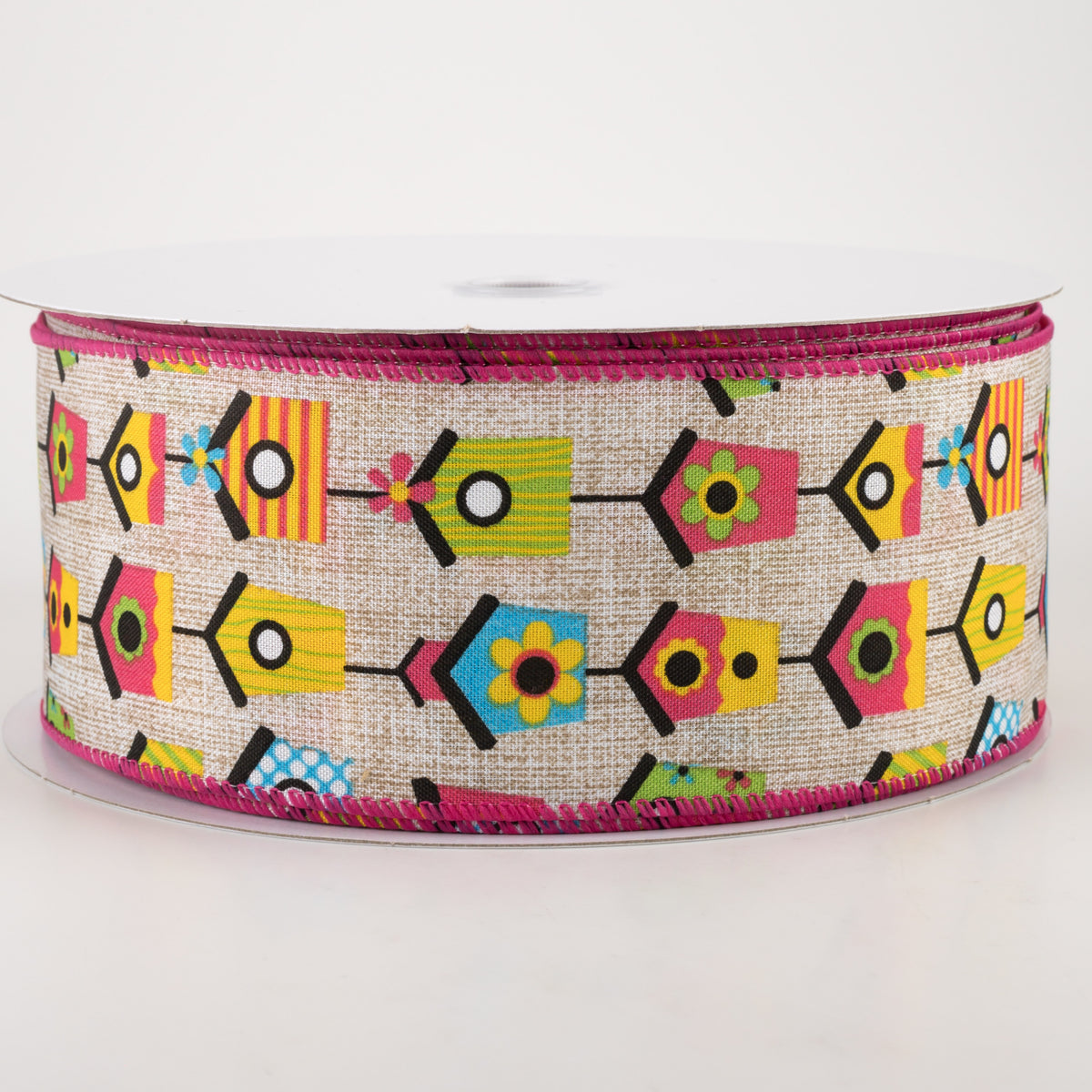 2.5" Linen Bright Birdhouses Ribbon: Natural (50 Yards) Item Number: 841-40-223