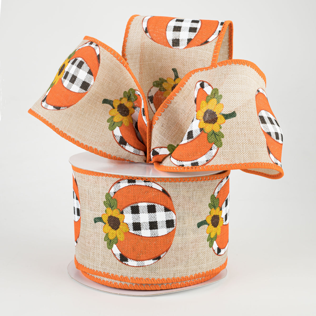 2.5" Linen Buffalo Plaid Pumpkin Ribbon: Natural (10 Yards) Lifestyle Photo