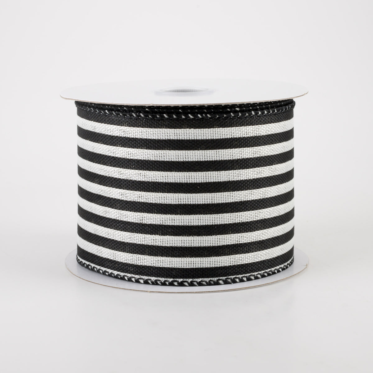 2.5" Linen Cabana Stripes Ribbon: Ivory & Black (10 Yards) Item Number: 41255-40-18