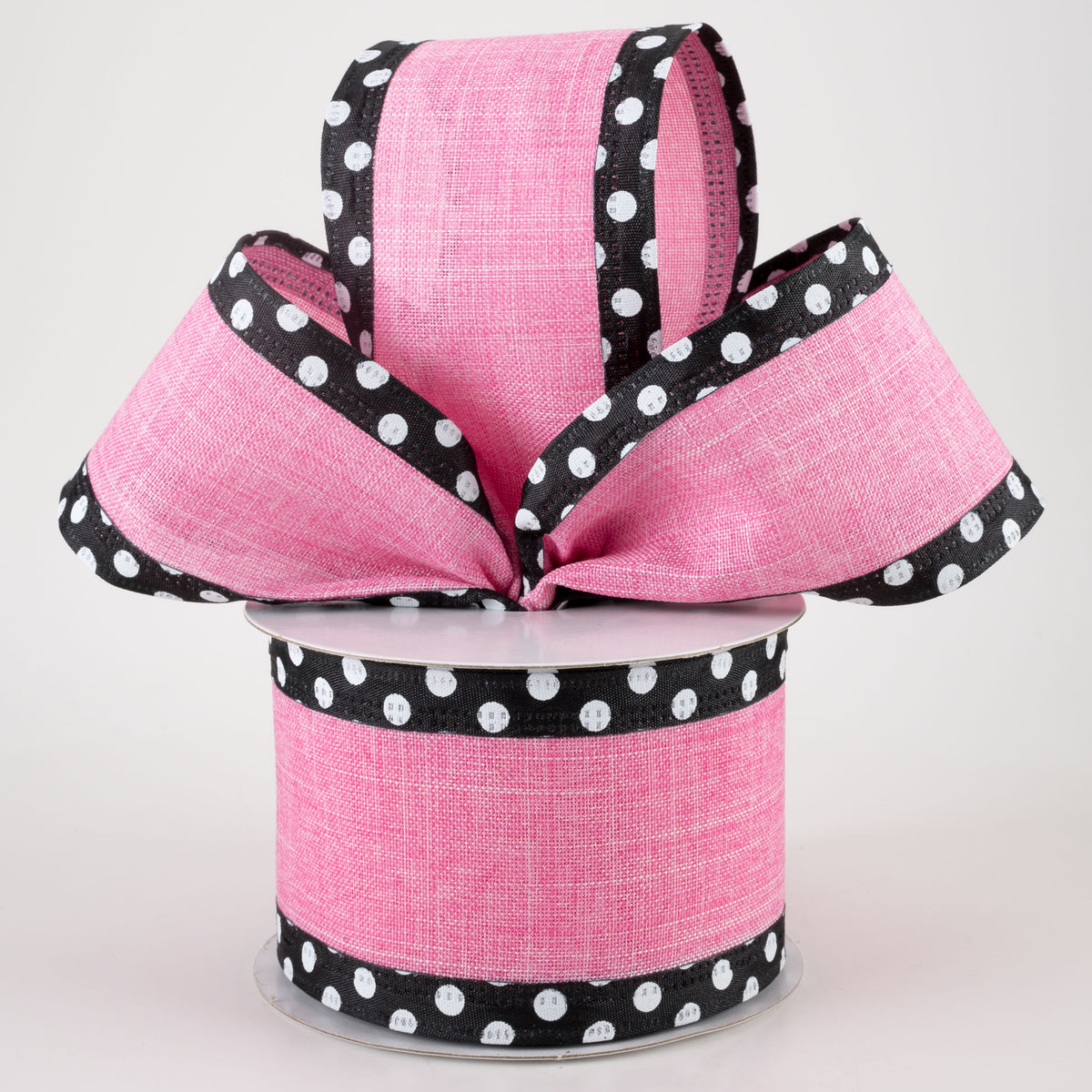 2.5" Linen Center & Polka Dot Edge Ribbon: Pink (10 Yards) Lifestyle Photo