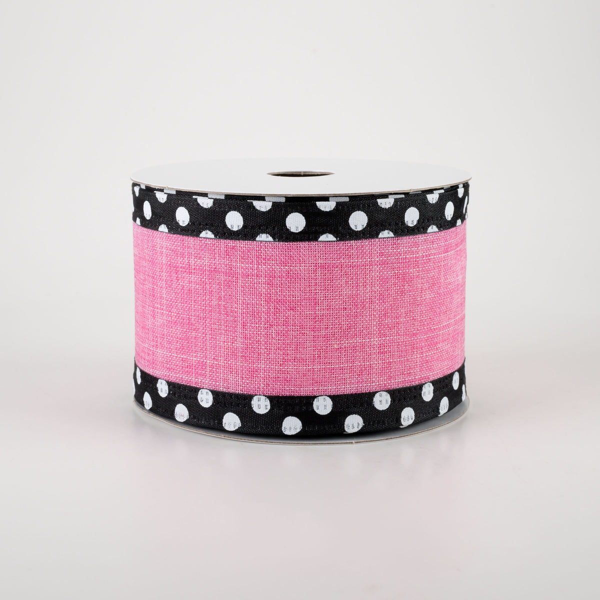 2.5" Linen Center & Polka Dot Edge Ribbon: Pink (10 Yards)
