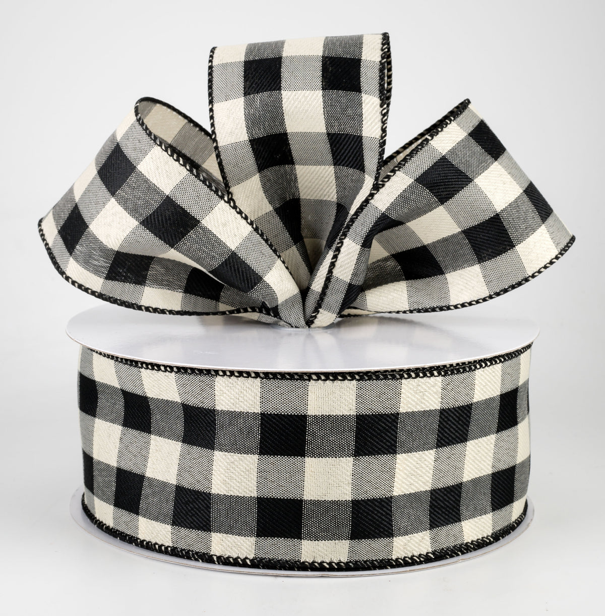 2.5" Linen Check Buffalo Plaid Ribbon: Black & Ivory (50 Yards) Lifestyle Photo