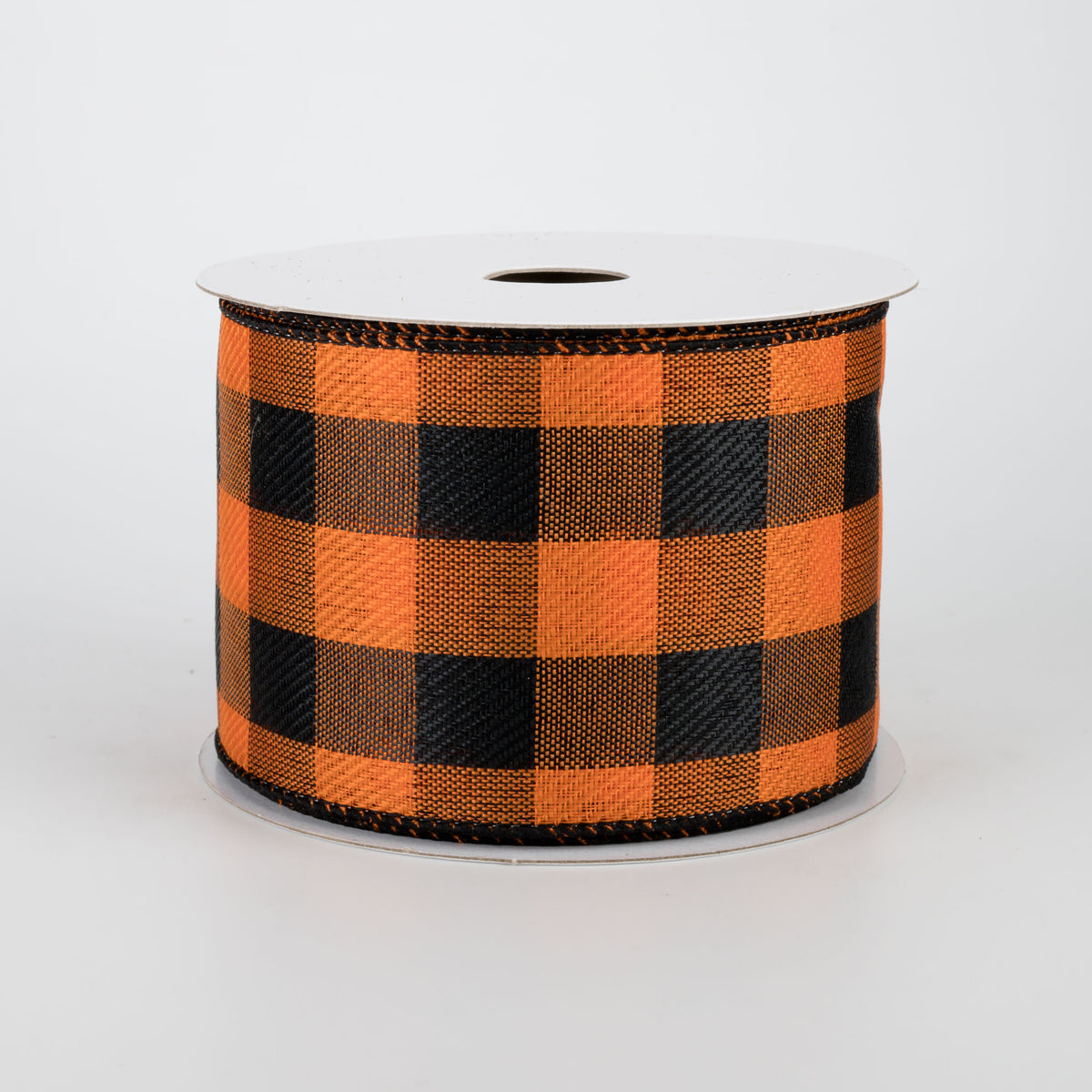 2.5" Linen Check Buffalo Plaid Ribbon: Black & Orange (10 Yards)