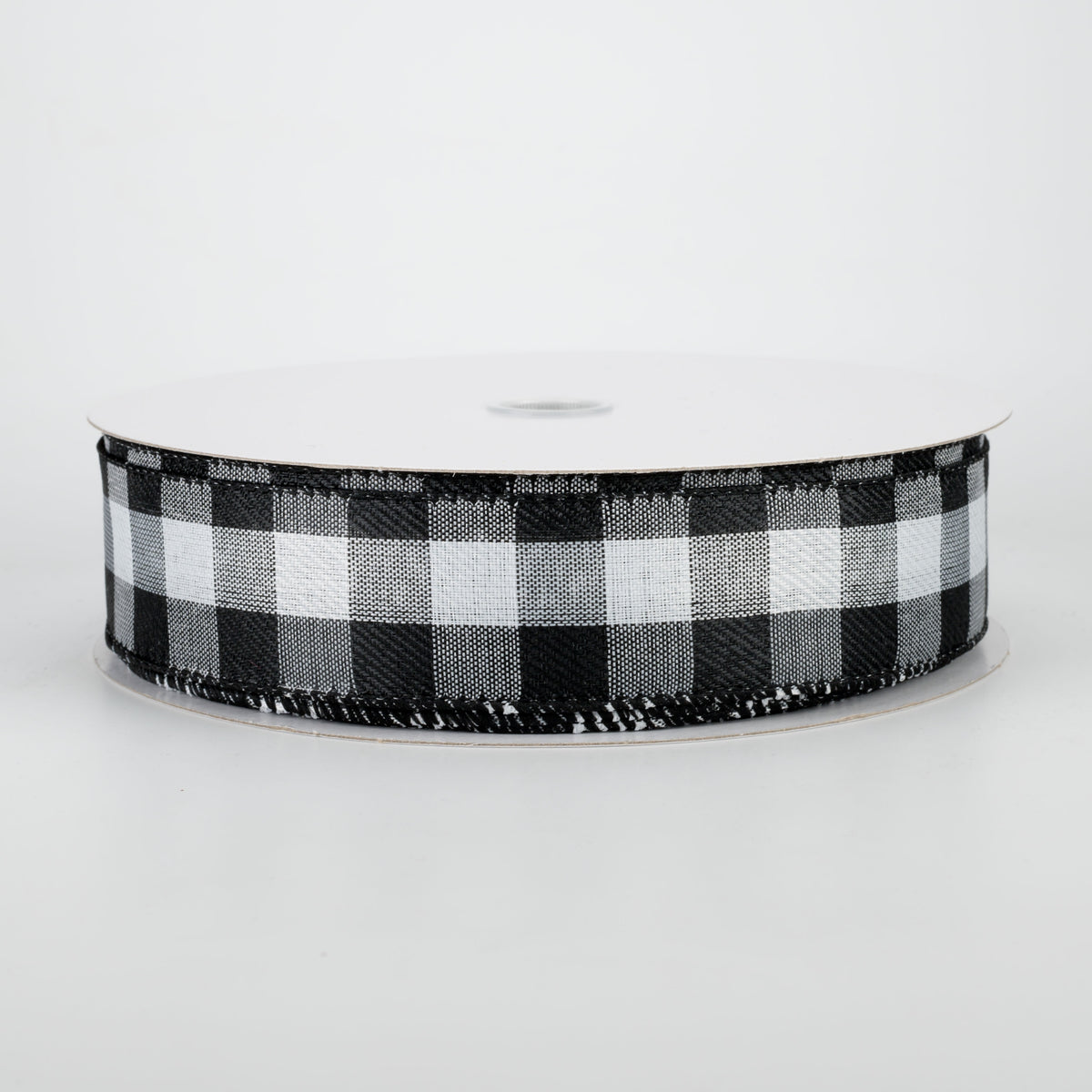 1.5" Linen Check Buffalo Plaid Ribbon: Black & White (50 Yards)
