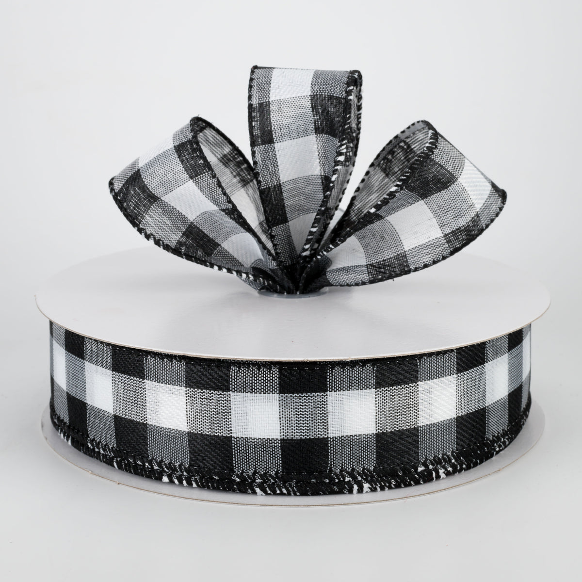 1.5" Linen Check Buffalo Plaid Ribbon: Black & White (50 Yards) Lifestyle Photo
