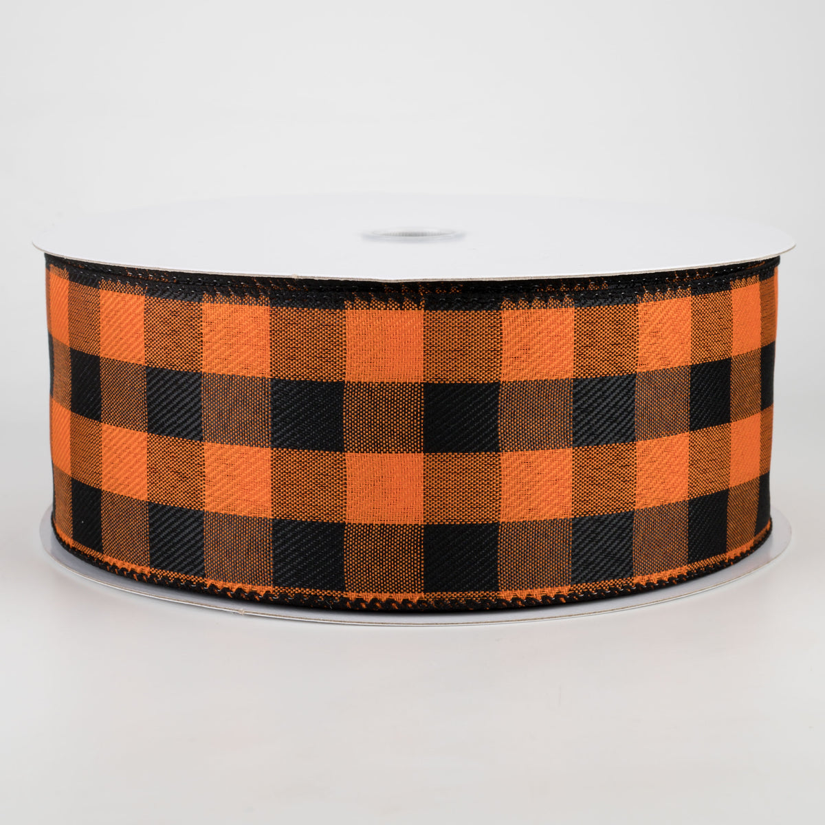 2.5" Linen Check Buffalo Plaid Ribbon: Orange & Black (50 Yards)