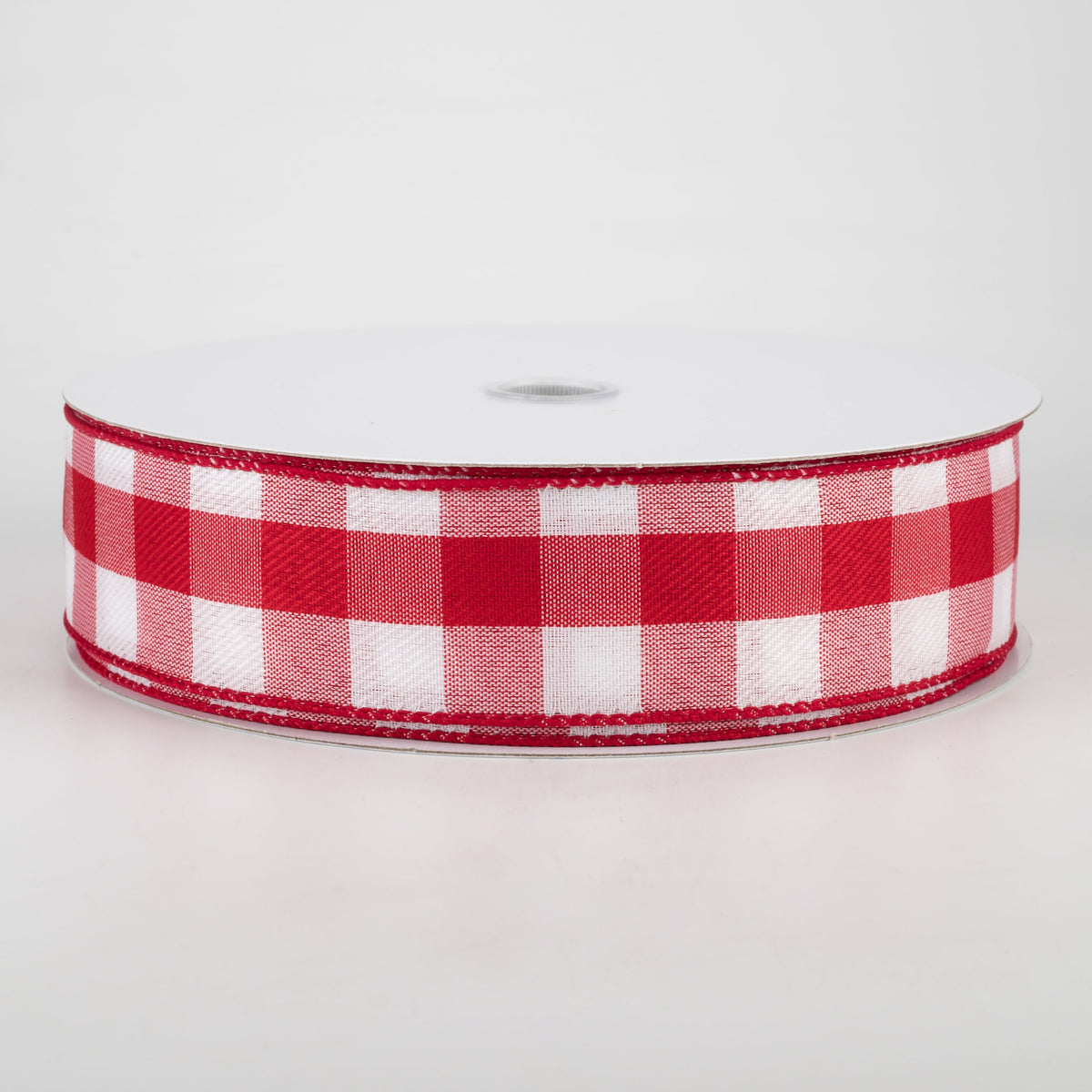 1.5" Linen Check Buffalo Plaid Ribbon: Red & White (50 Yards) Item Number: CH0709-119