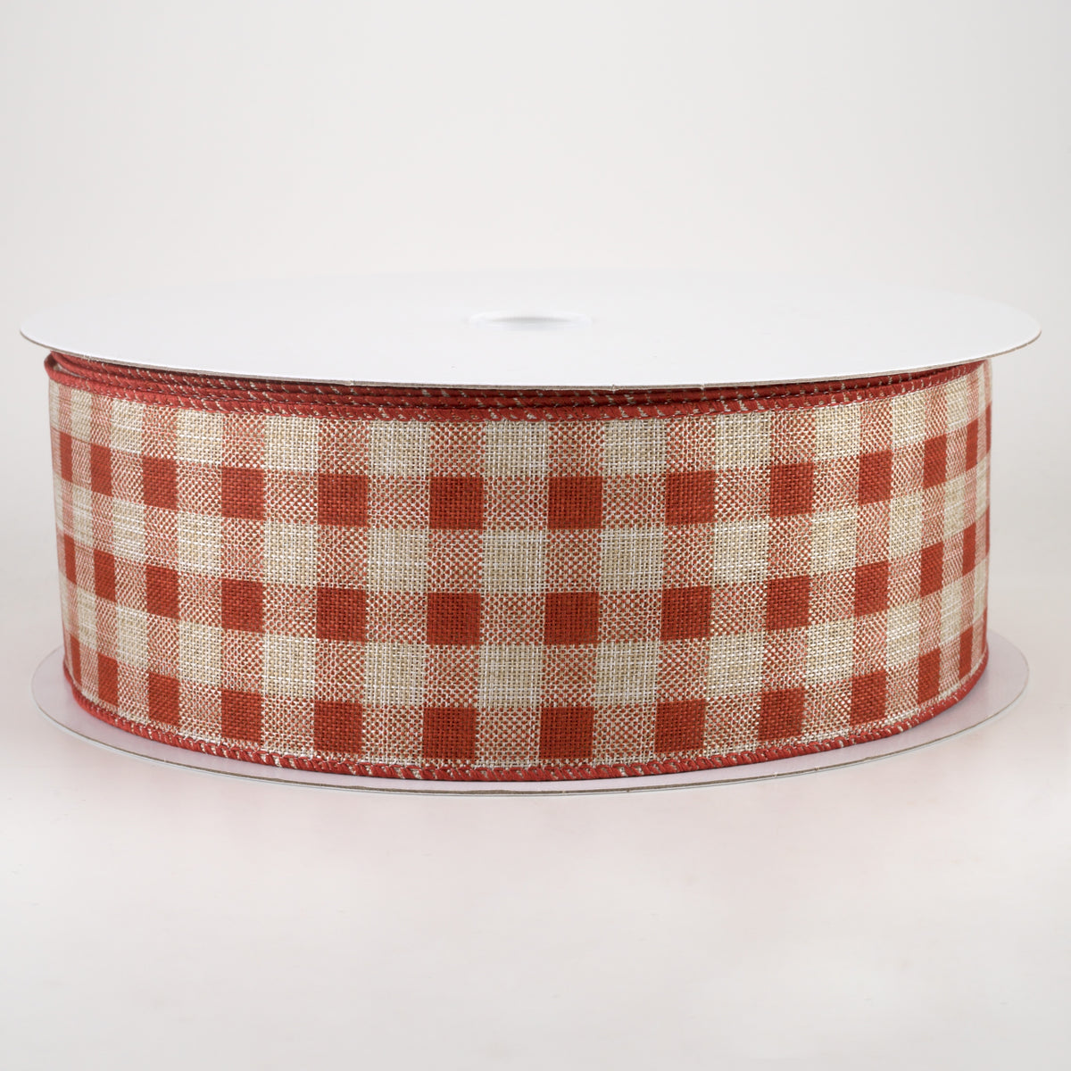 2.5" Linen Check Plaid Ribbon: Rust on Natural (50 Yards) Item Number: 861-40-214
