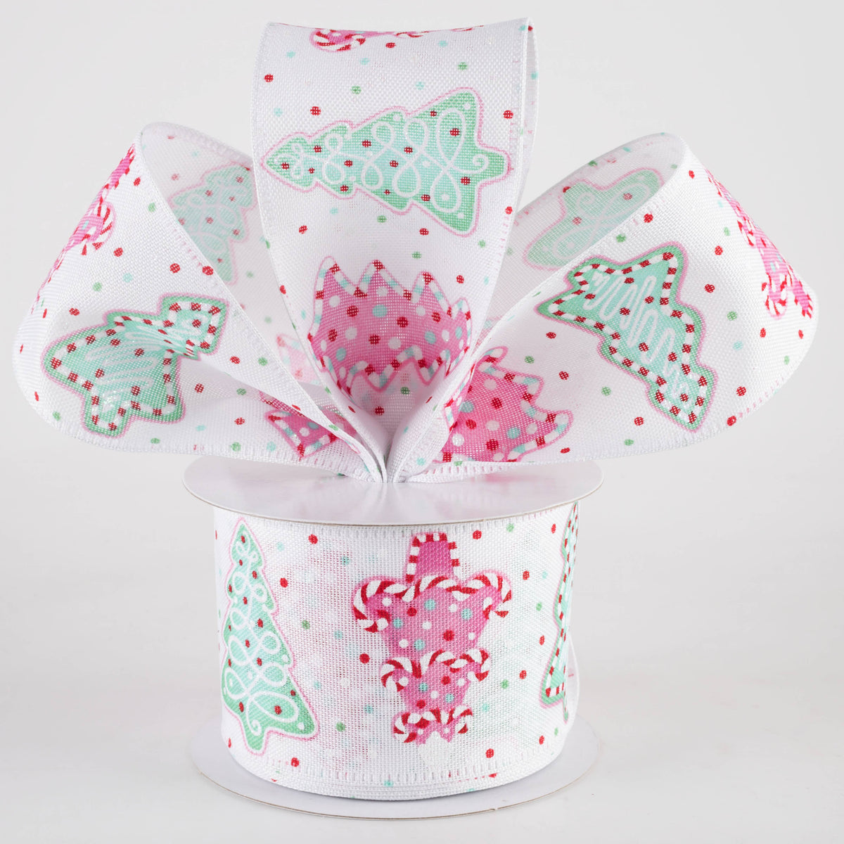 2.5" Linen Christmas Sprinkle Cookies Ribbon: Mint & Pink on White (10 Yards) Lifestyle Photo