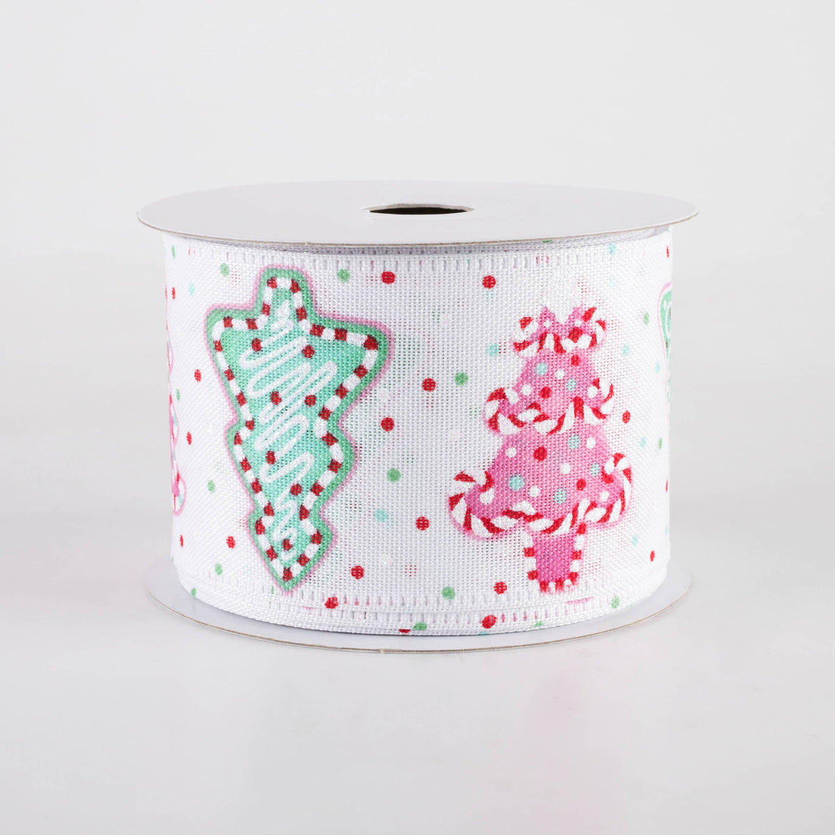 2.5" Linen Christmas Sprinkle Cookies Ribbon: Mint & Pink on White (10 Yards) Item Number: 76461-40-06