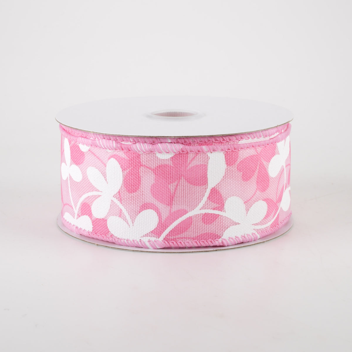 1.5" Linen Clover Flowers Ribbon: Pink (10 Yards) Item Number: 41220-09-03