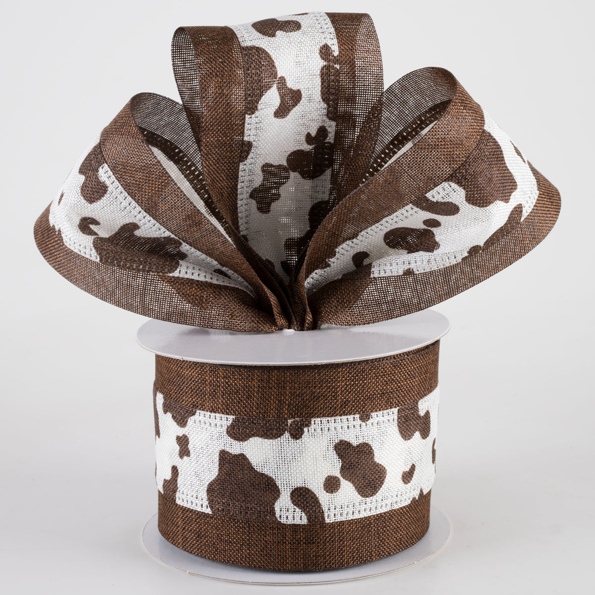 2.5" Linen Cow Print with Edge Ribbon: Brown (10 Yards) Lifestyle Photo