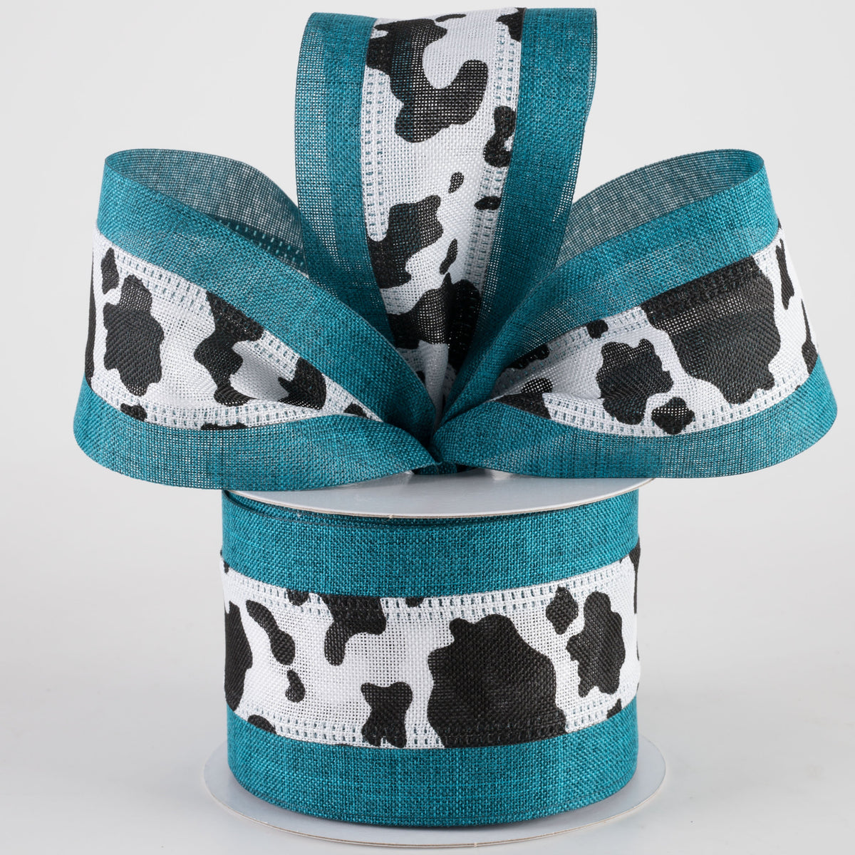 2.5" Linen Cow Print with Edge Ribbon: Teal Blue (10 Yards) Lifestyle Photo